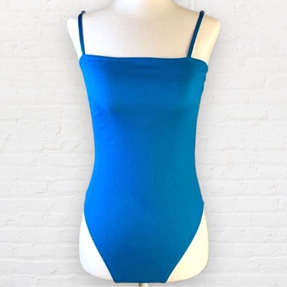 𝅺BOOHOO blue Bodysuit ribbed material adjustable straps size 8 - Picture 1 of 11